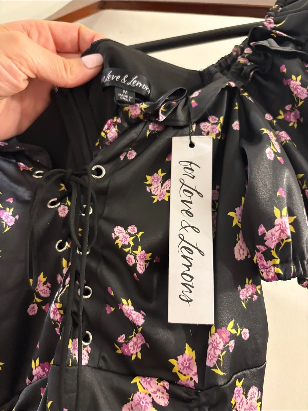 For Love & Lemons Black Floral Mini Dress - Picture 3 of 3